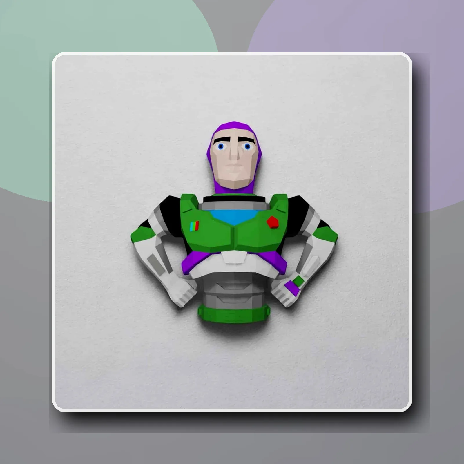 Buzz l’éclair en papercraft 3D - présentation propre sur mur