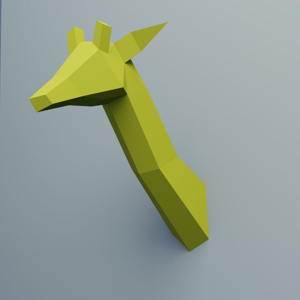 Papercraft giraffe head in 3D origami
