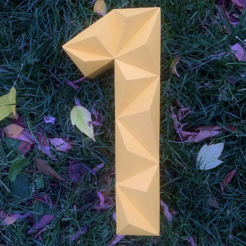 Papercraft number one in 3D origami