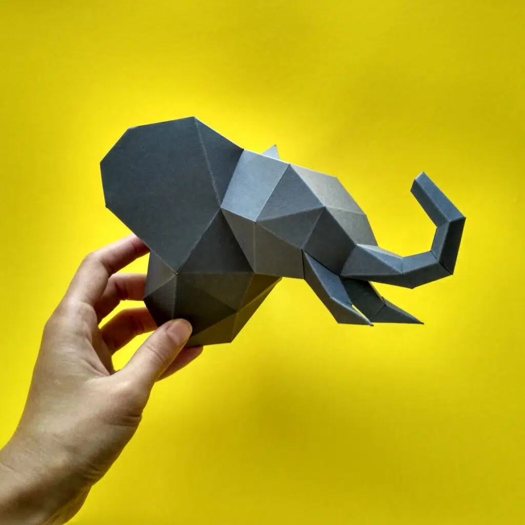 Pequeno troféu cabeça de elefante em papercraft 3D – modelo PDF para imprimir