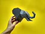 Papercraft eines Elefantenkopfes als Origami 3D
