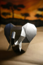 Papercraft elephant head in 3D origami