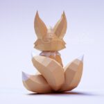 Papercraft di volpe Kitsune sulla luna in origami 3D