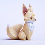 Papercraft di volpe Kitsune sulla luna in origami 3D