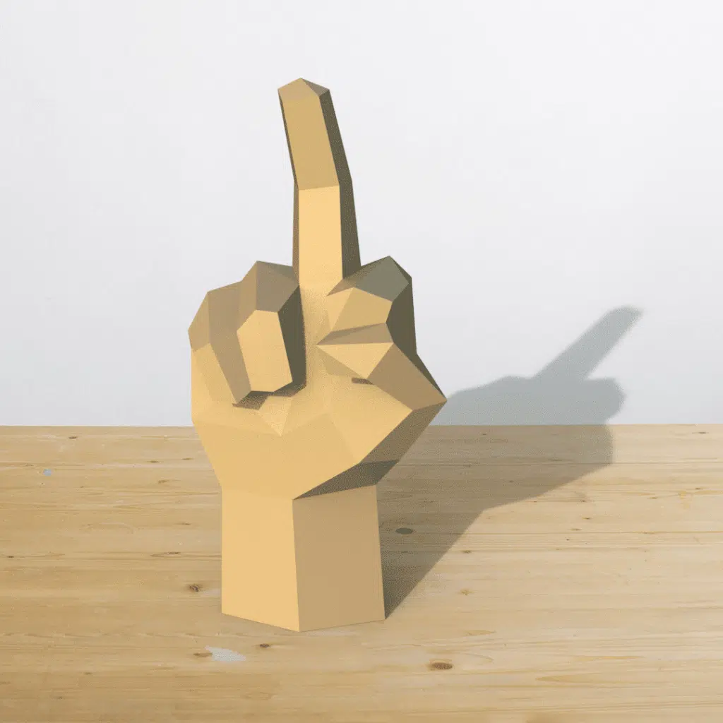 Papercraft middle finger in 3D origami