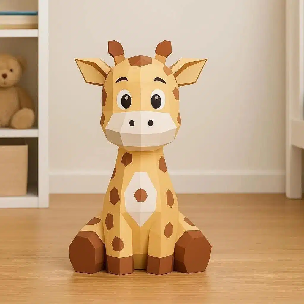 Cucciolo di giraffa seduto in papercraft 3D