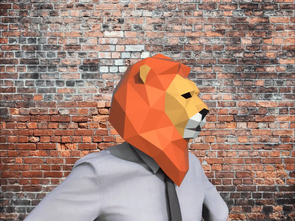 Leeuwenmasker in 3D-papercraft, weergave 2