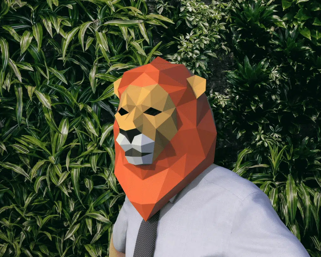 Leeuwenmasker in 3D-papercraft, weergave 3