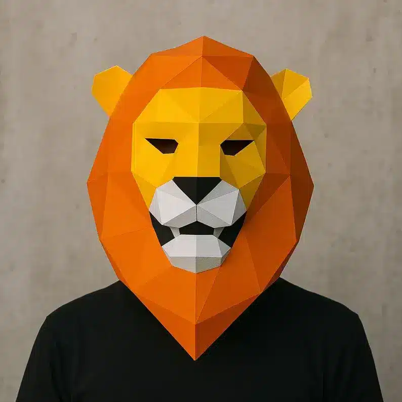 Papercraft lion mask in 3D origami