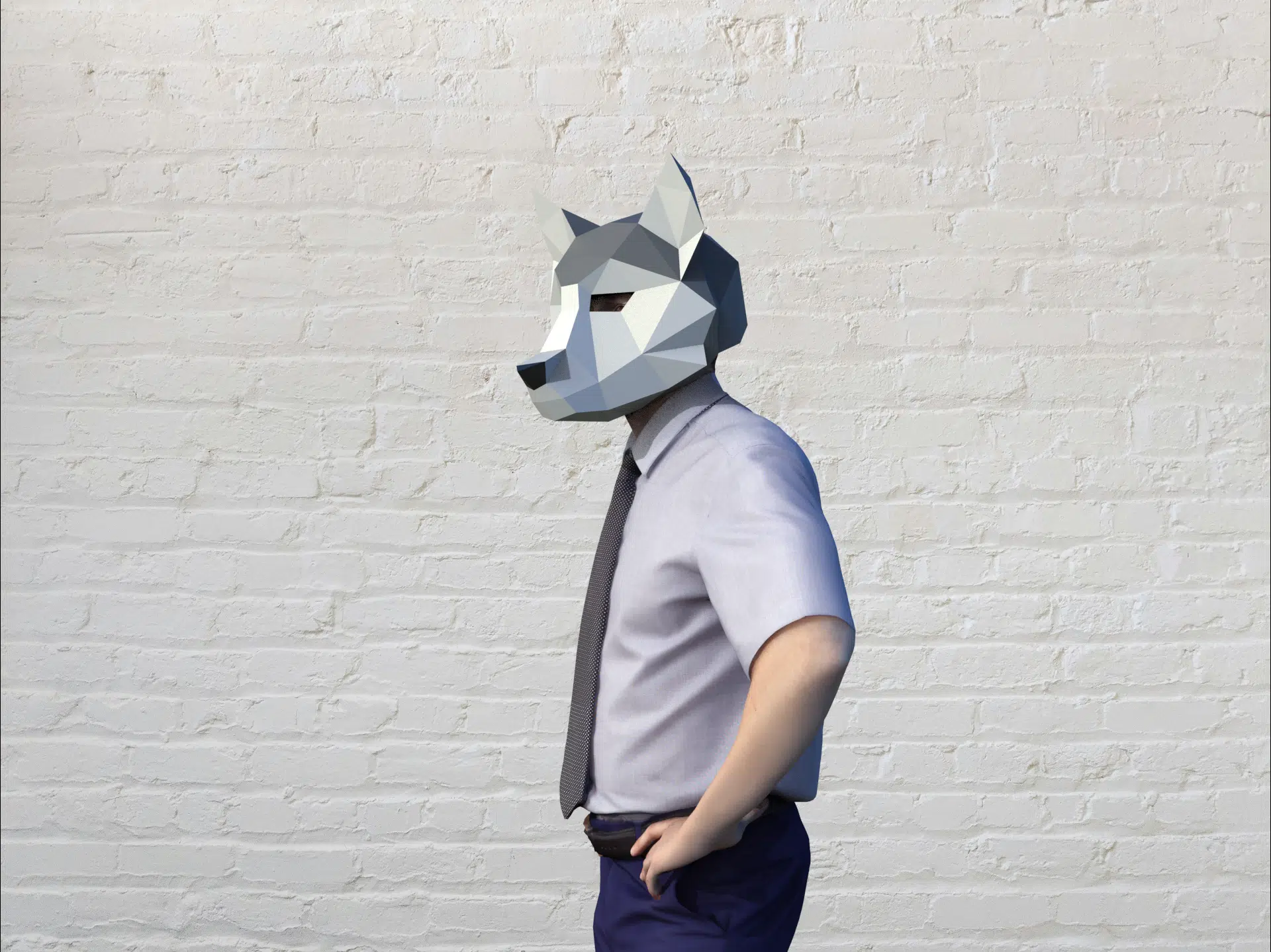 Masker wolf lichtgrijs 3D papercraft, weergave 7