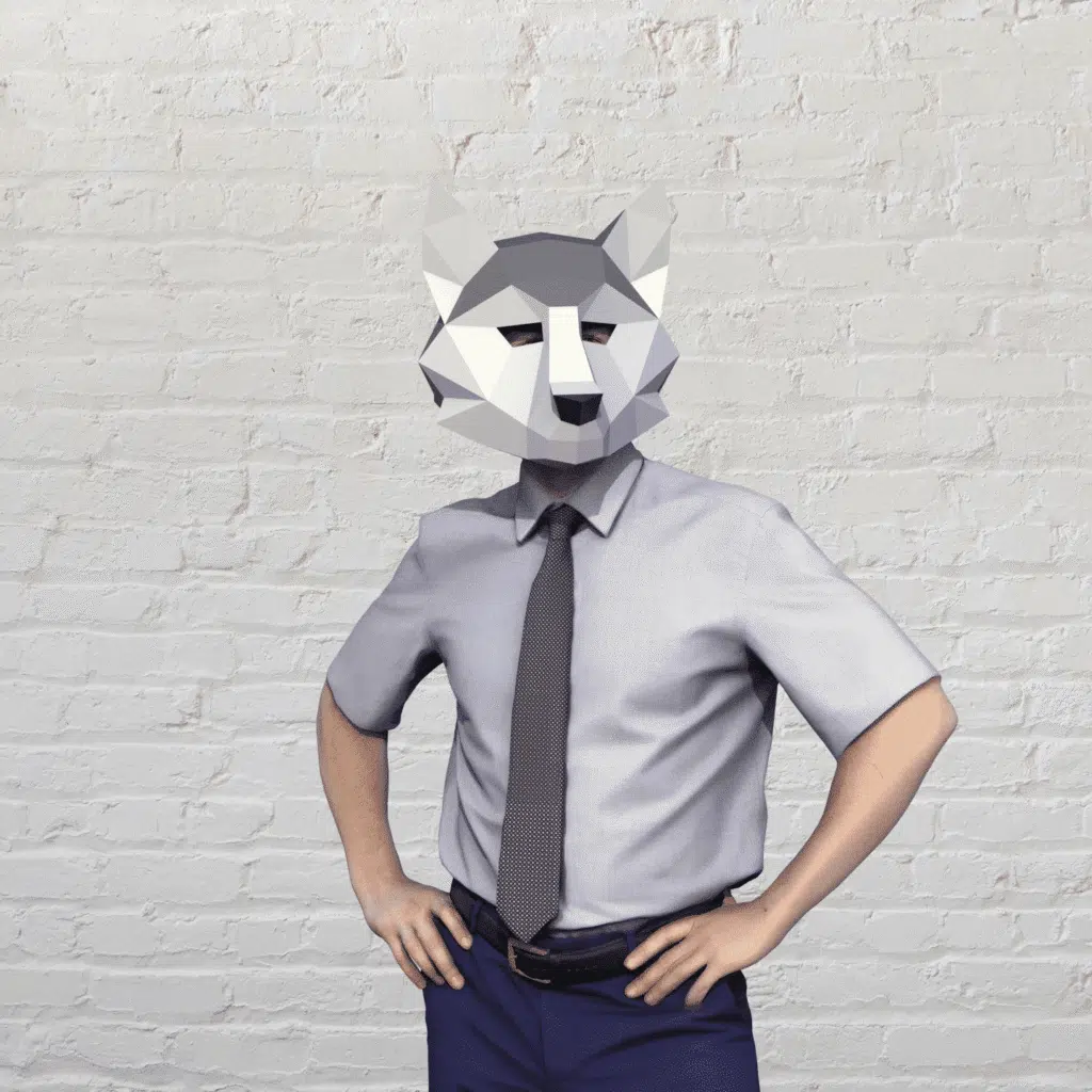 Papercraft masque de loup gris clair en origami 3D