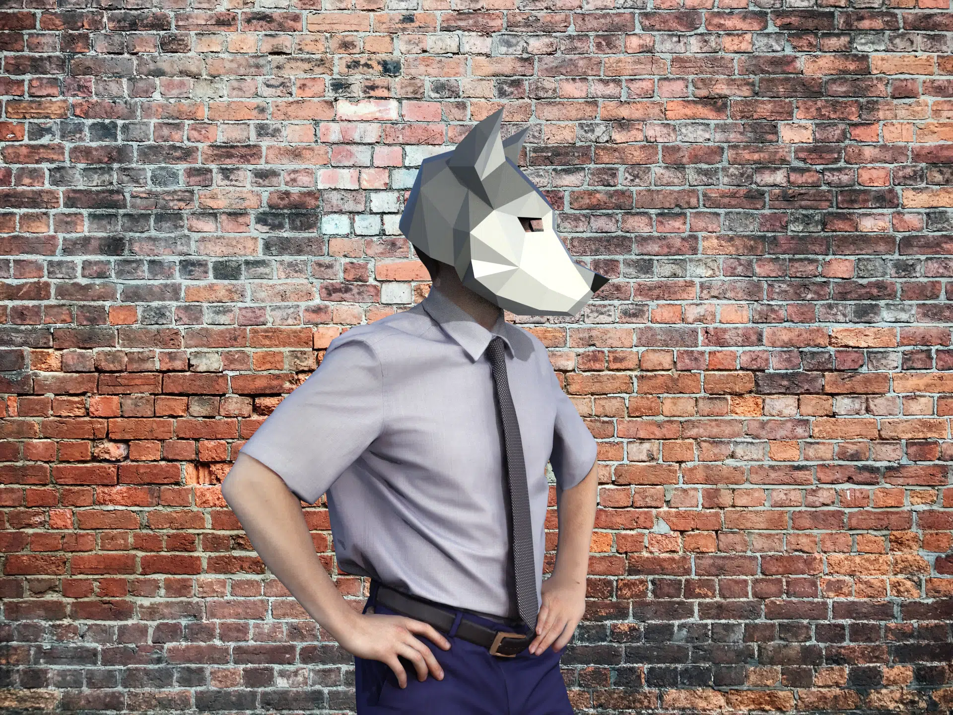 Masker wolf lichtgrijs 3D papercraft, weergave 6