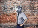Masker wolf lichtgrijs 3D papercraft, weergave 5