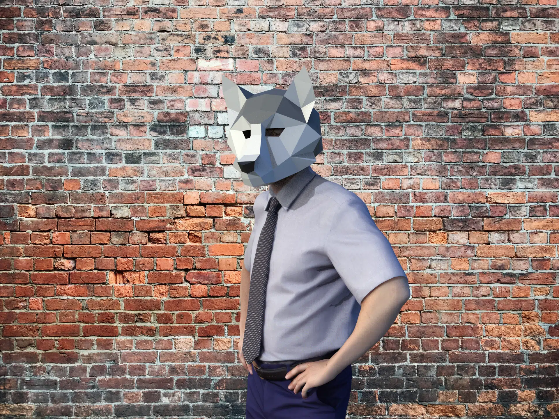 Masker wolf lichtgrijs 3D papercraft, weergave 5