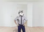 Masker wolf lichtgrijs 3D papercraft, weergave 4