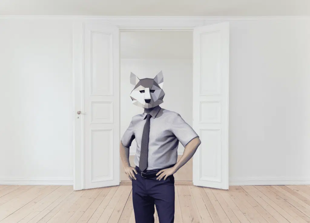 Masker wolf lichtgrijs 3D papercraft, weergave 3