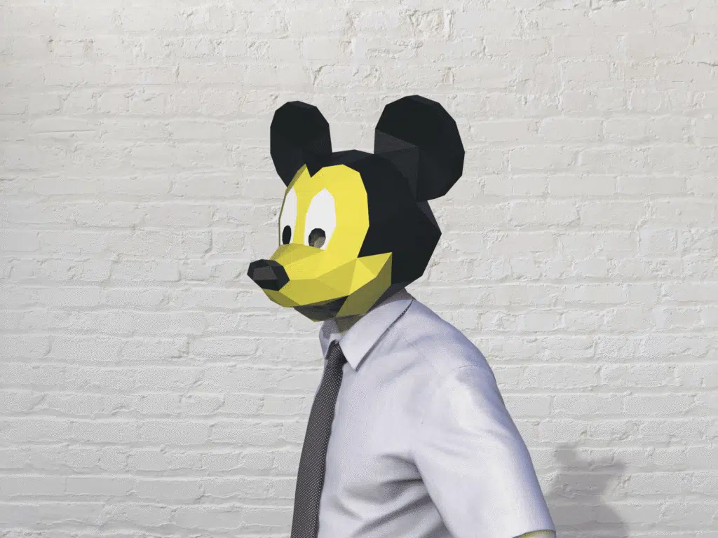 Máscara do Mickey Mouse em papercraft 3D, detalhe