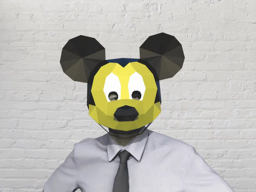 Máscara do Mickey Mouse em papercraft 3D, vista 3