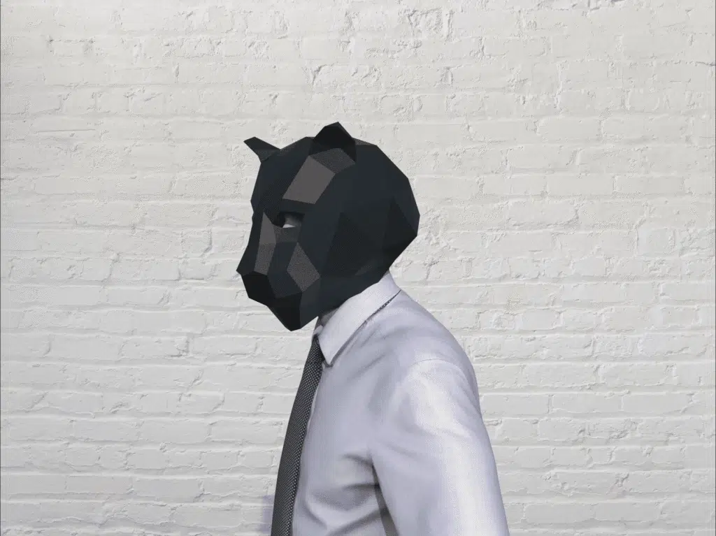 Masker van zwarte panter in 3D-papercraft, weergave 2
