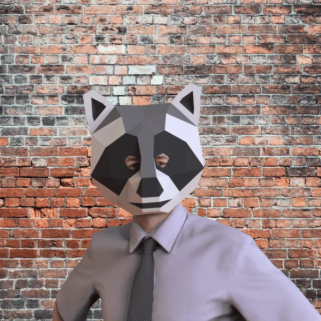 Schwarz-weiße Waschbärenmaske aus 3D-Papercraft
