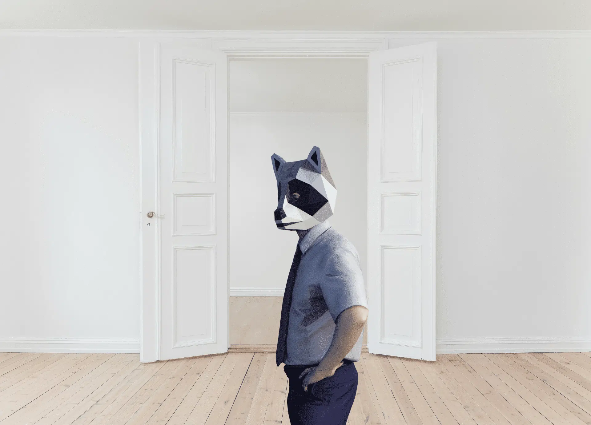 Maschera da procione in papercraft 3D, vista posteriore