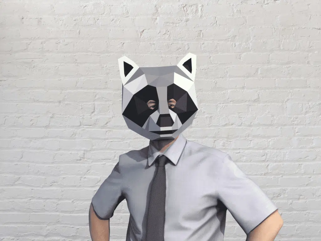 Maschera da procione bianca e nera in papercraft 3D