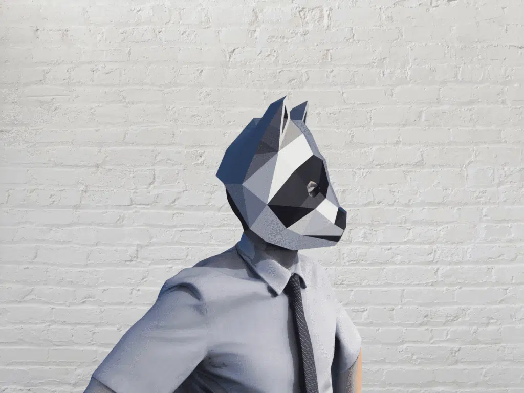 Maschera da procione bianca e nera in papercraft 3D