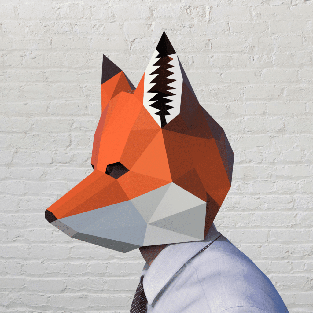 Papercraft fox mask in 3D origami