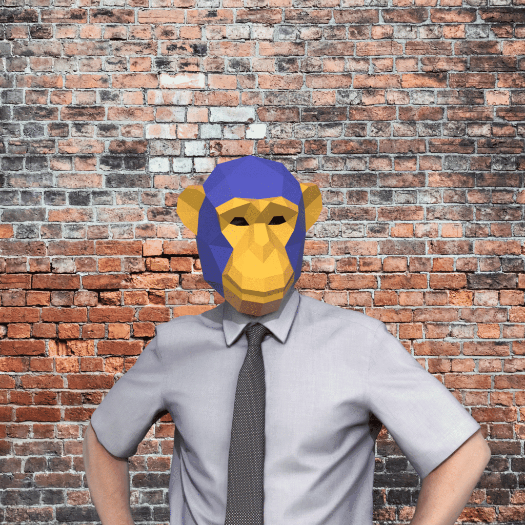 Papercraft monkey mask in 3D origami