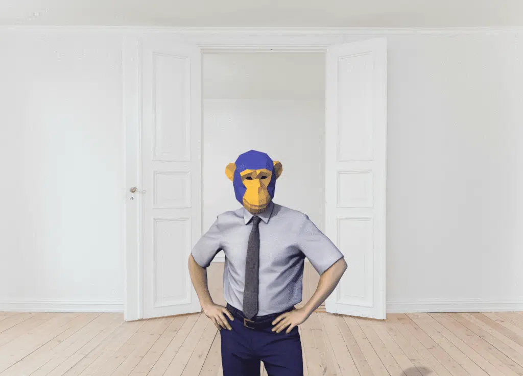 Aapmasker in 3D-papercraft, weergave 3
