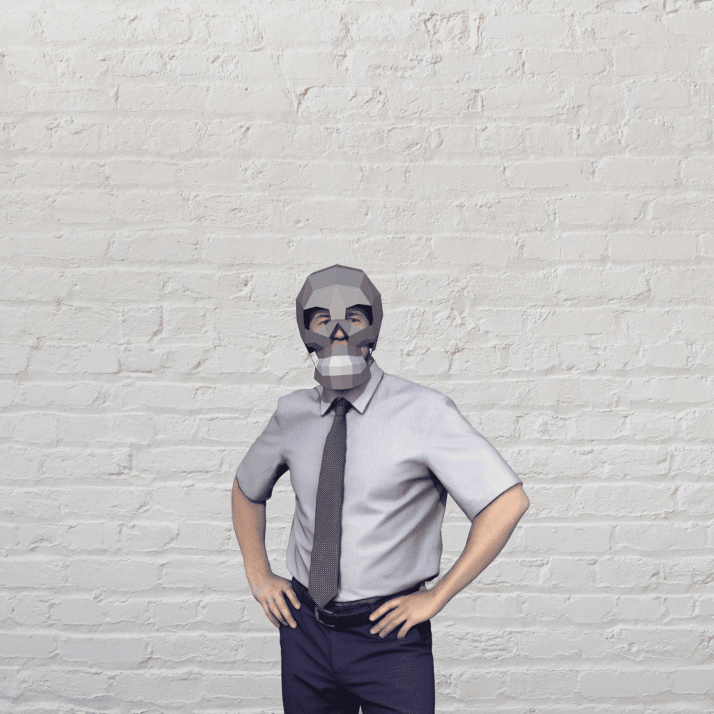 Papercraft skeleton mask in 3D origami