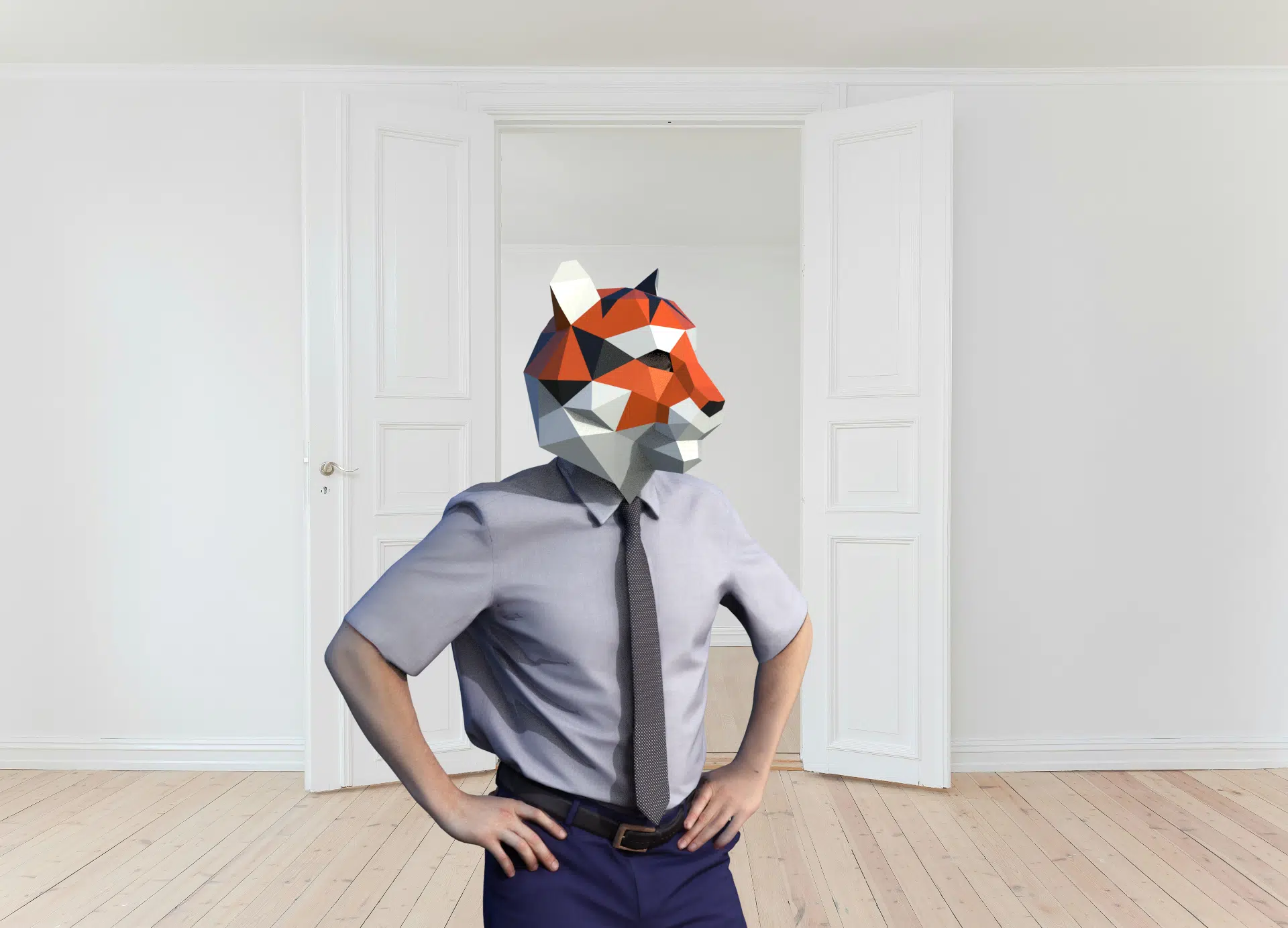 Tijgermasker in oranje papercraft 3D, weergave 7