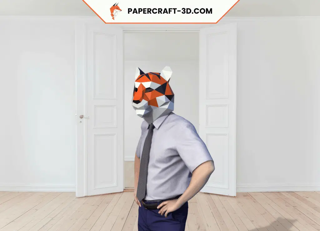 Papercraft de máscara de tigre en origami 3D