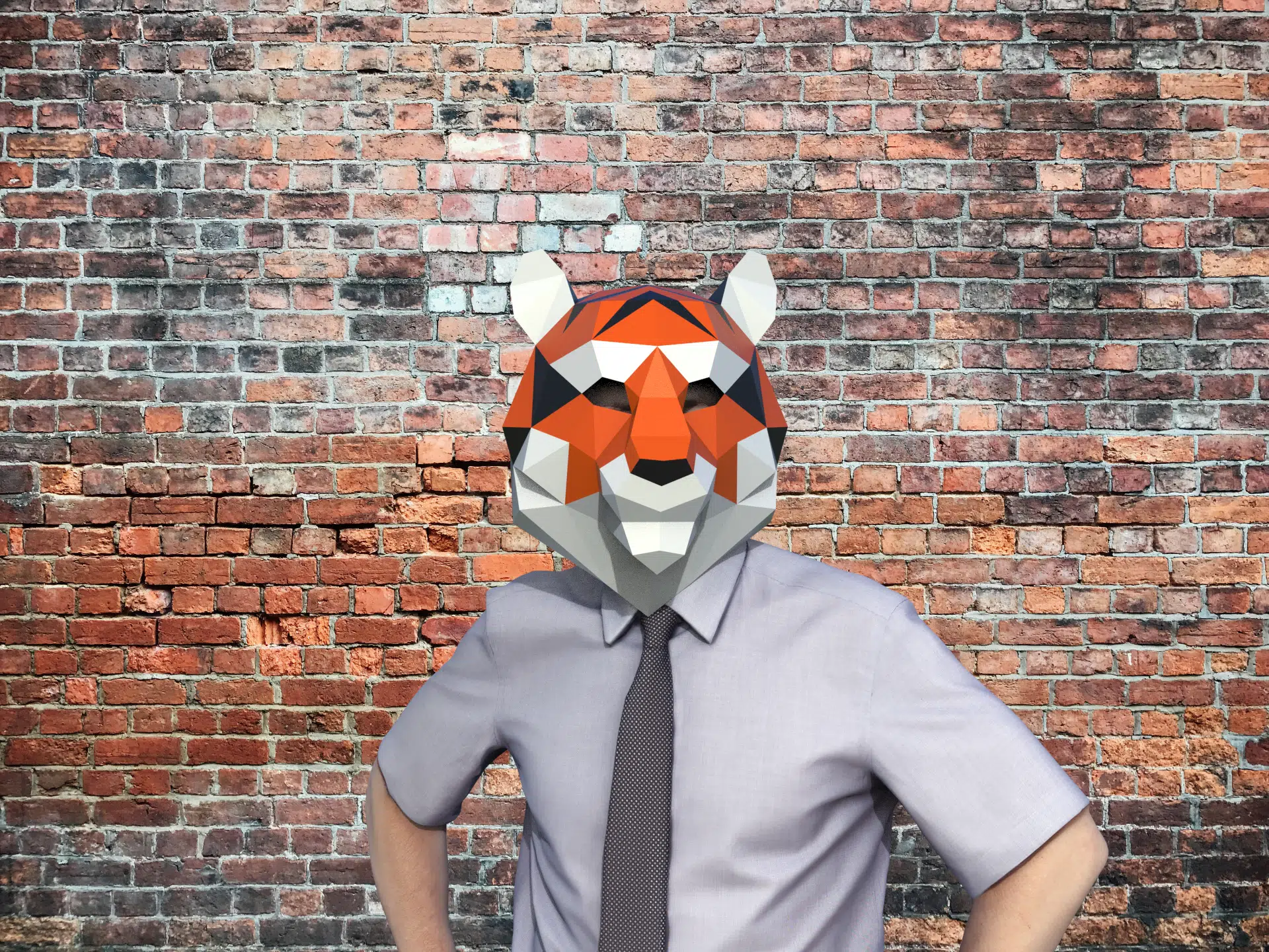 Tijgermasker in oranje papercraft 3D, weergave 6