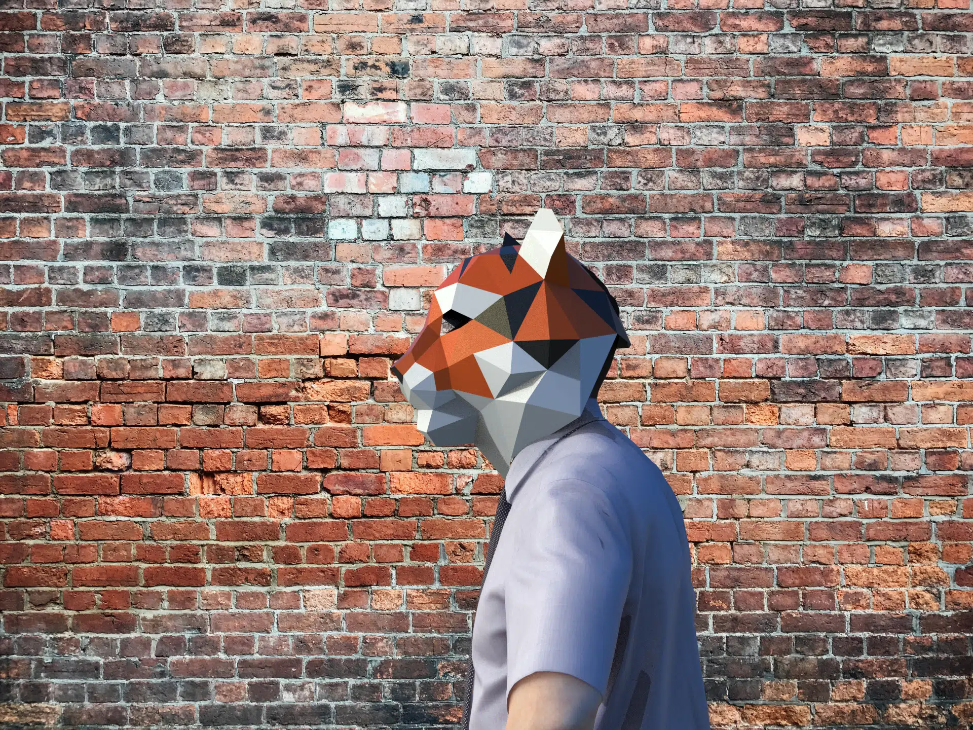 Tijgermasker in oranje papercraft 3D, weergave 5
