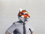 Tijgermasker in oranje papercraft 3D, weergave 4