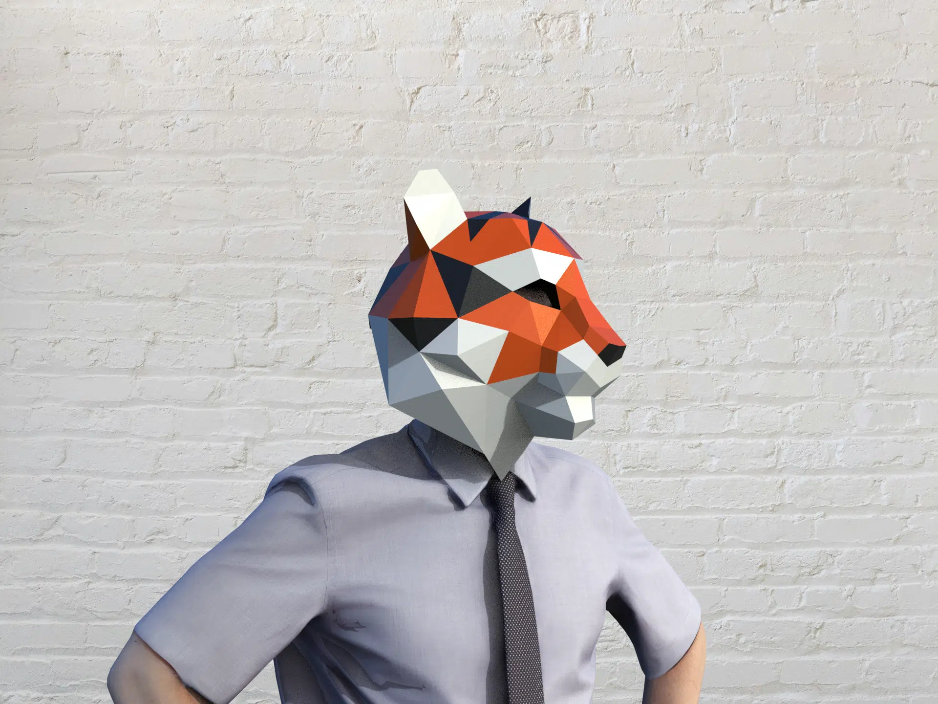 Tijgermasker in oranje papercraft 3D, weergave 4
