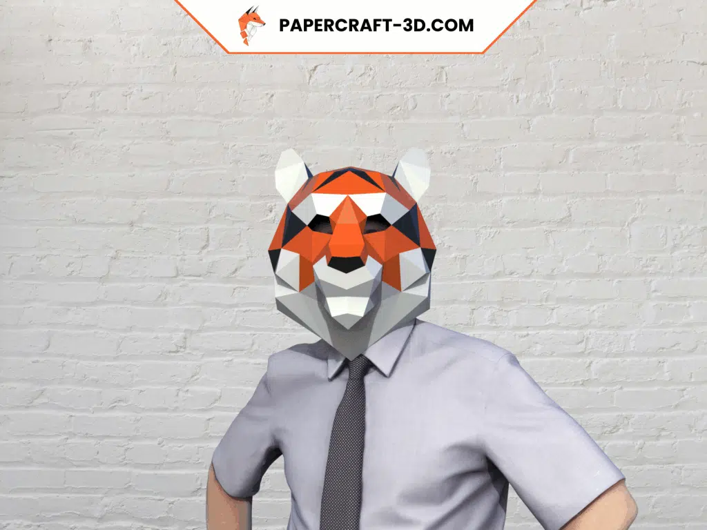 Papercraft de máscara de tigre en origami 3D