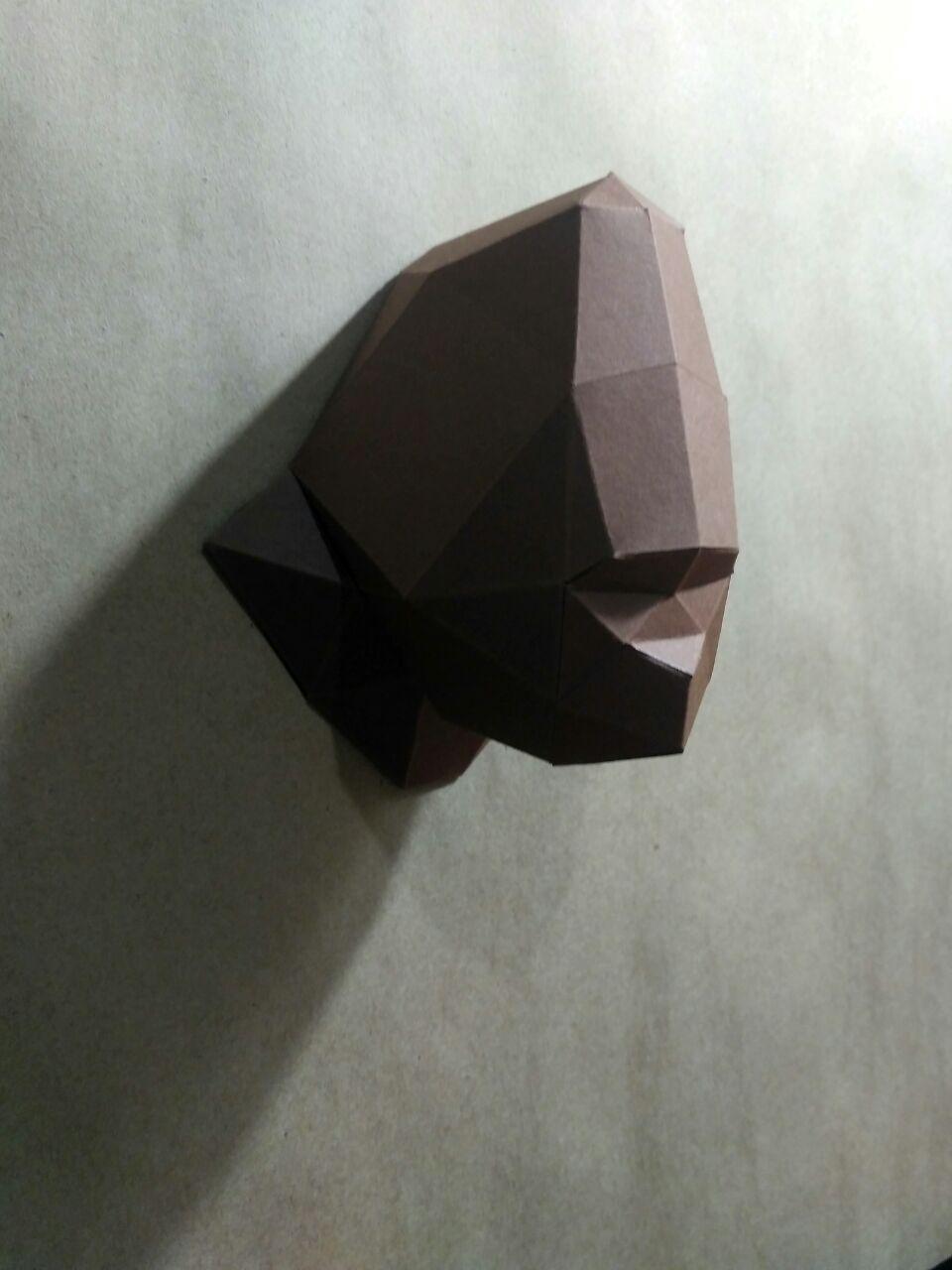 Papercraft gorilla head in 3D origami