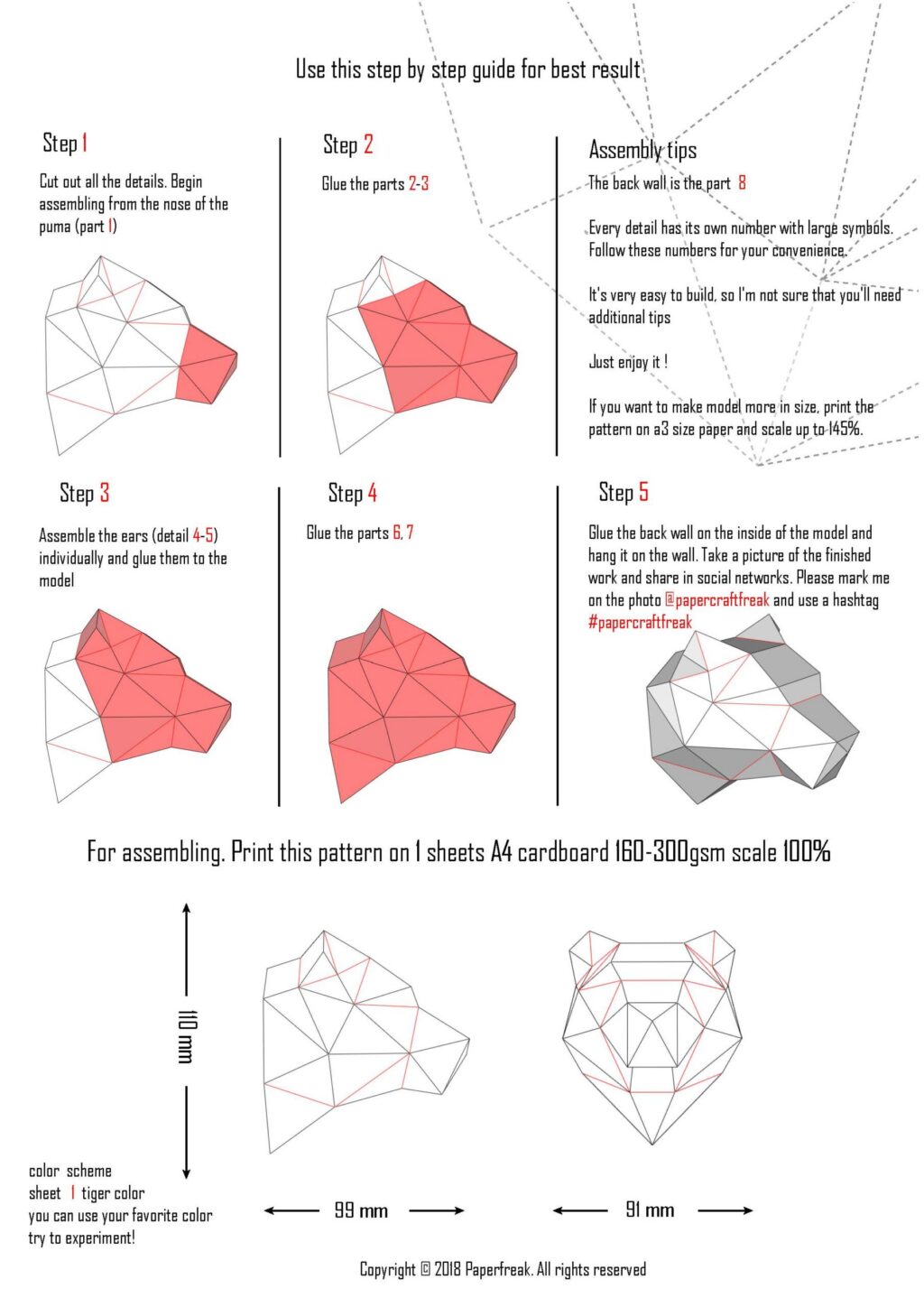 Pequeño trofeo cabeza de puma en papercraft 3D para niños