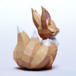 Papercraft kitsune auf der Sonne in Origami