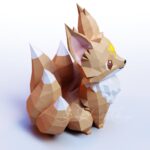Papercraft kitsune auf der Sonne in Origami