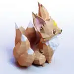 Kitsune-renard op de zon in 3D-papercraft, weergave 5
