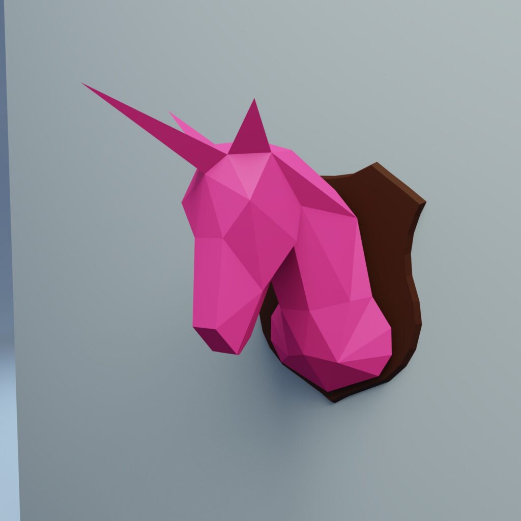 Small 3D papercraft unicorn head trophy – kids model
