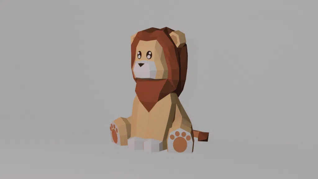 Schattige zittende leeuw papercraft 3D, weergave 2
