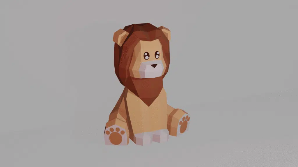 Schattige zittende leeuw papercraft 3D, weergave 3