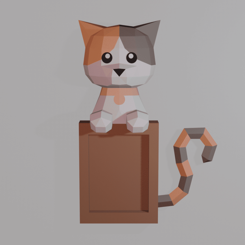 Papercraft 3D photo frame with cat in origami