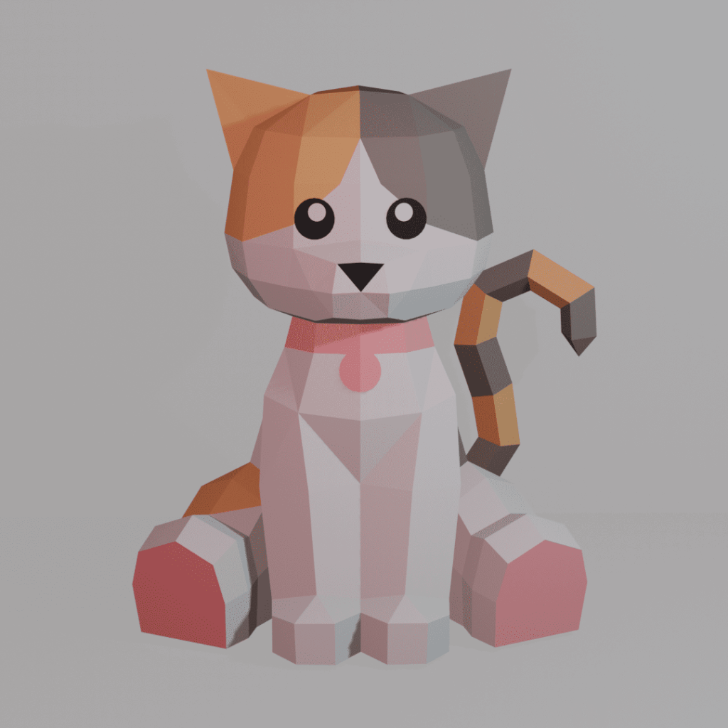 Papercraft kitten in 3D origami