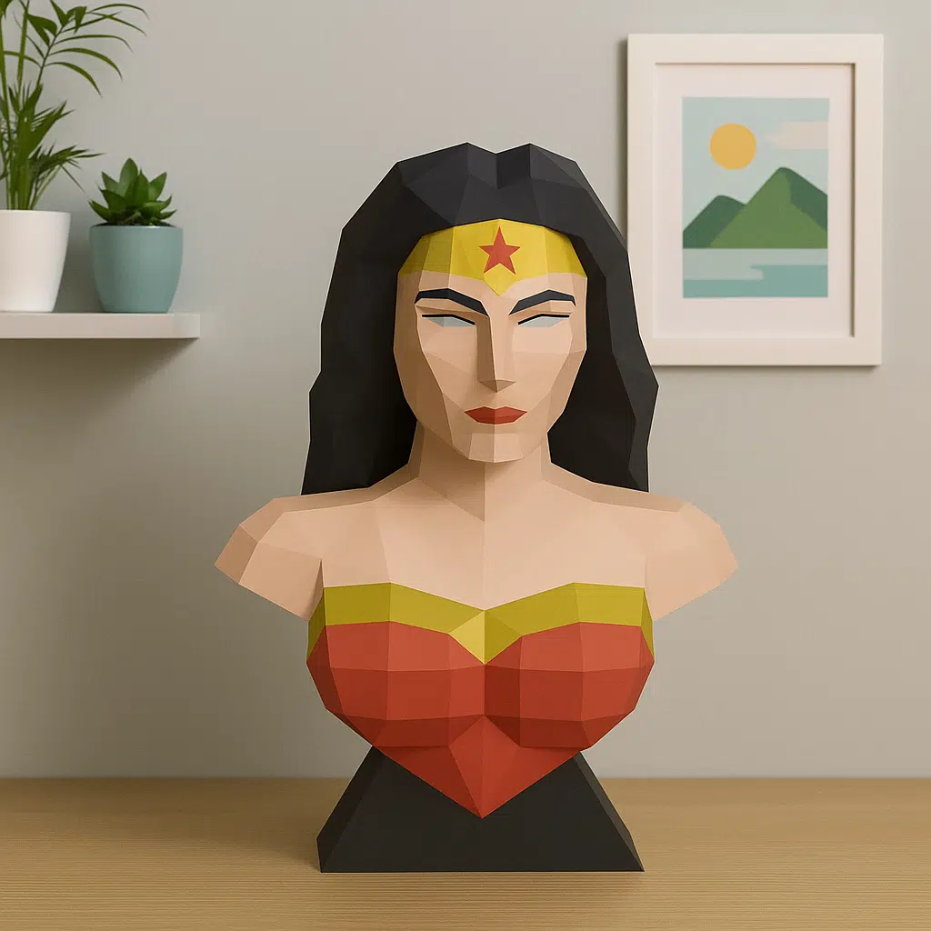Papercraft buste de super-héroïne en origami 3D