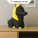 Papercraft stylized Egyptian dog in 3D origami